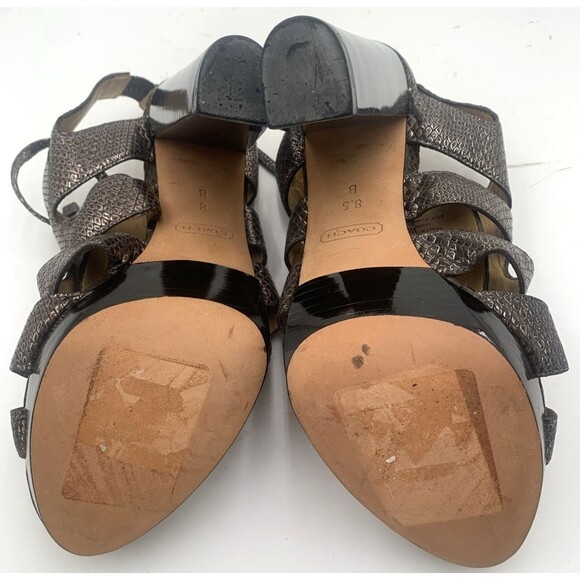 Coach Women’s Moreen Metallic Pewter Leather Y2K Vintage Heels Sandals Size 8B - Picture 10 of 13
